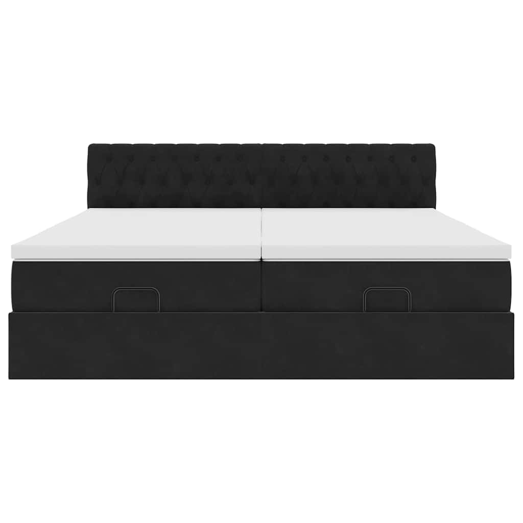 Struttura Letto Pouf con Materassi Nero 200x200 cm Velluto