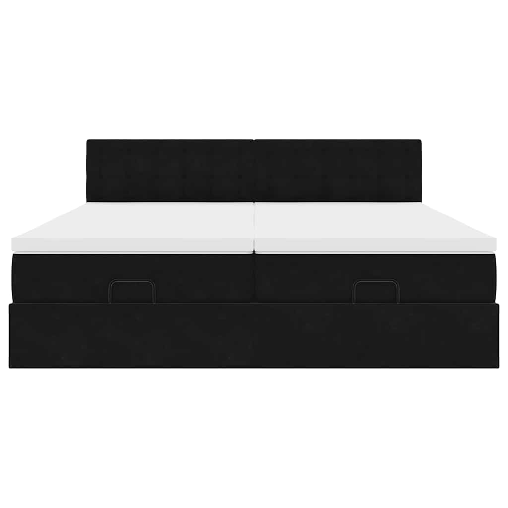 Struttura Letto Pouf con Materassi Nero 160x200 cm in Velluto