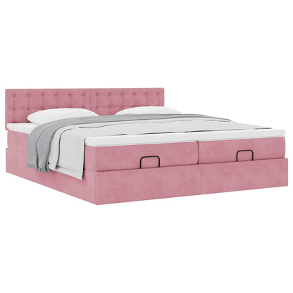 Struttura Letto Pouf con Materassi Rosa 160x200 cm Velluto | homemem39