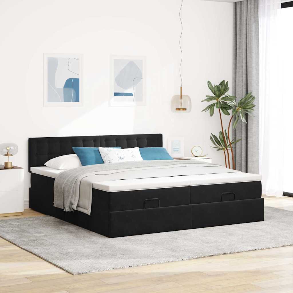 Struttura Letto Pouf con Materassi Nero 180x200 cm in Velluto | homemem39