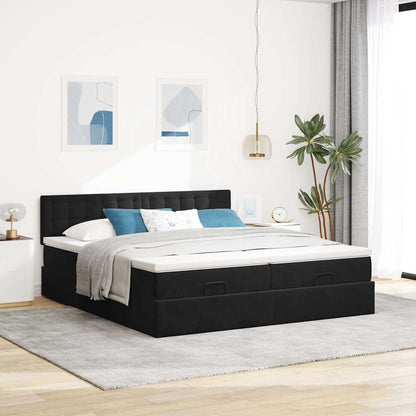 Struttura Letto Pouf con Materassi Nero 180x200 cm in Velluto