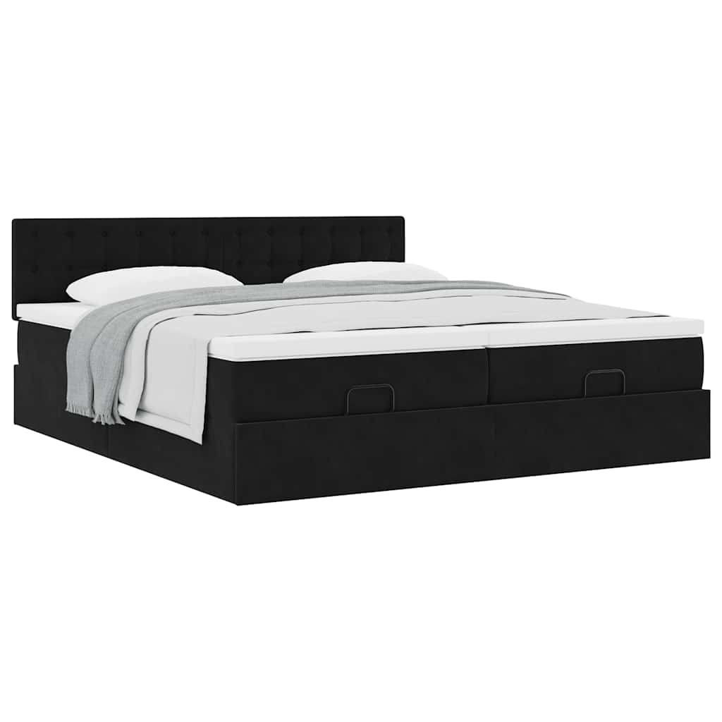 Struttura Letto Pouf con Materassi Nero 180x200 cm in Velluto | homemem39