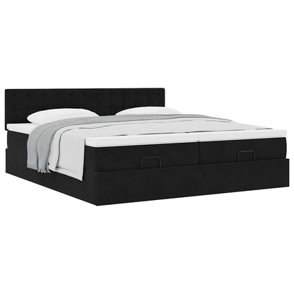 Struttura Letto Pouf con Materassi Nero 180x200 cm in Velluto | homemem39