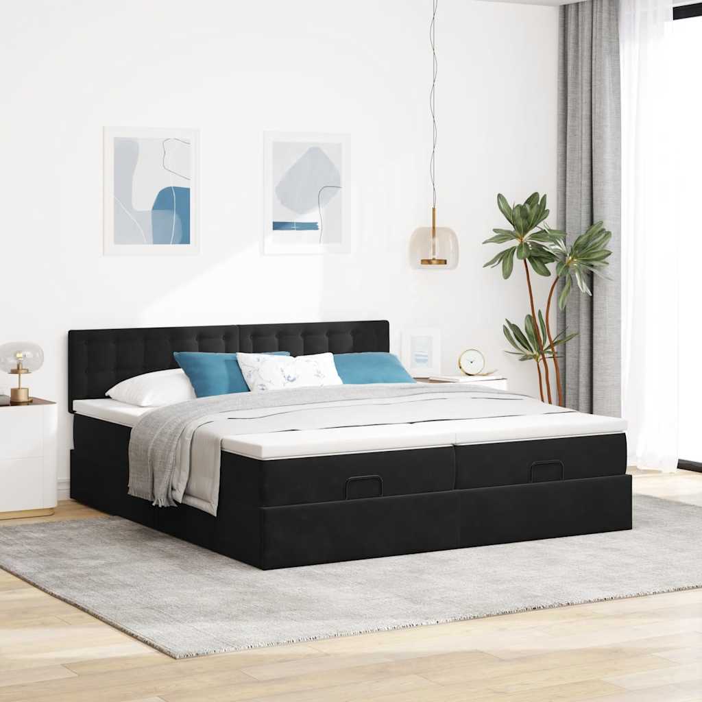 Struttura Letto Pouf con Materassi Nero 200x200 cm Velluto
