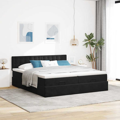 Struttura Letto Pouf con Materassi Nero 200x200 cm Velluto