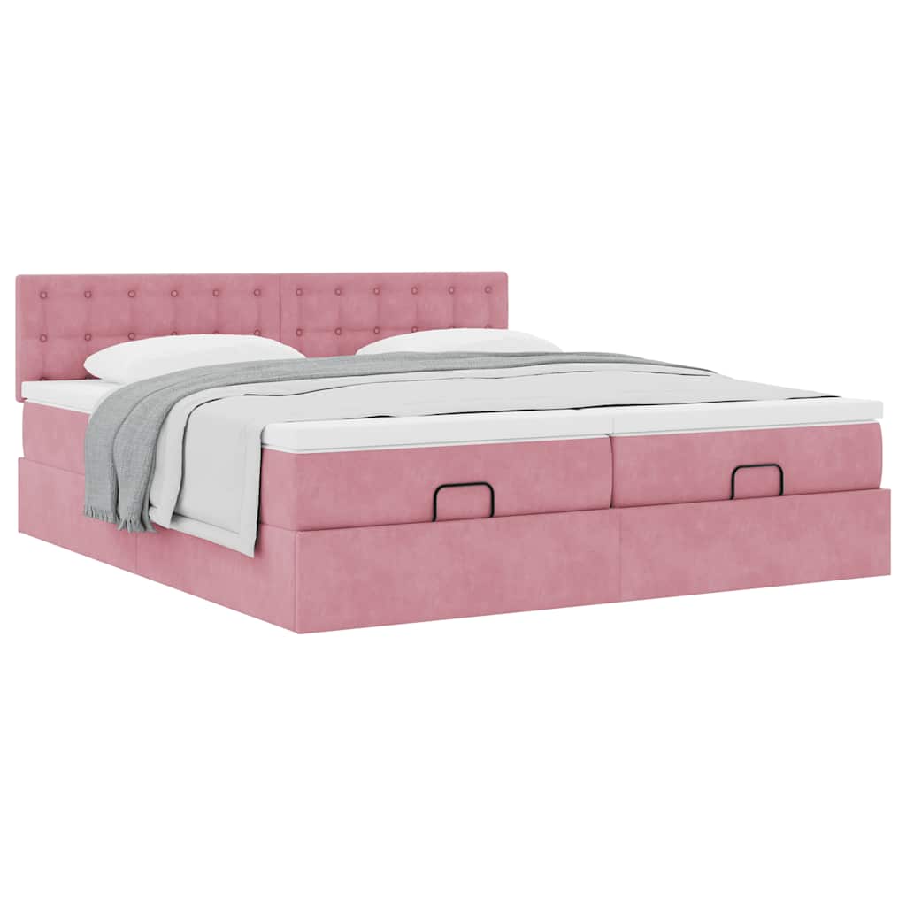 Struttura Letto Pouf con Materassi Rosa 200x200 cm Velluto | homemem39