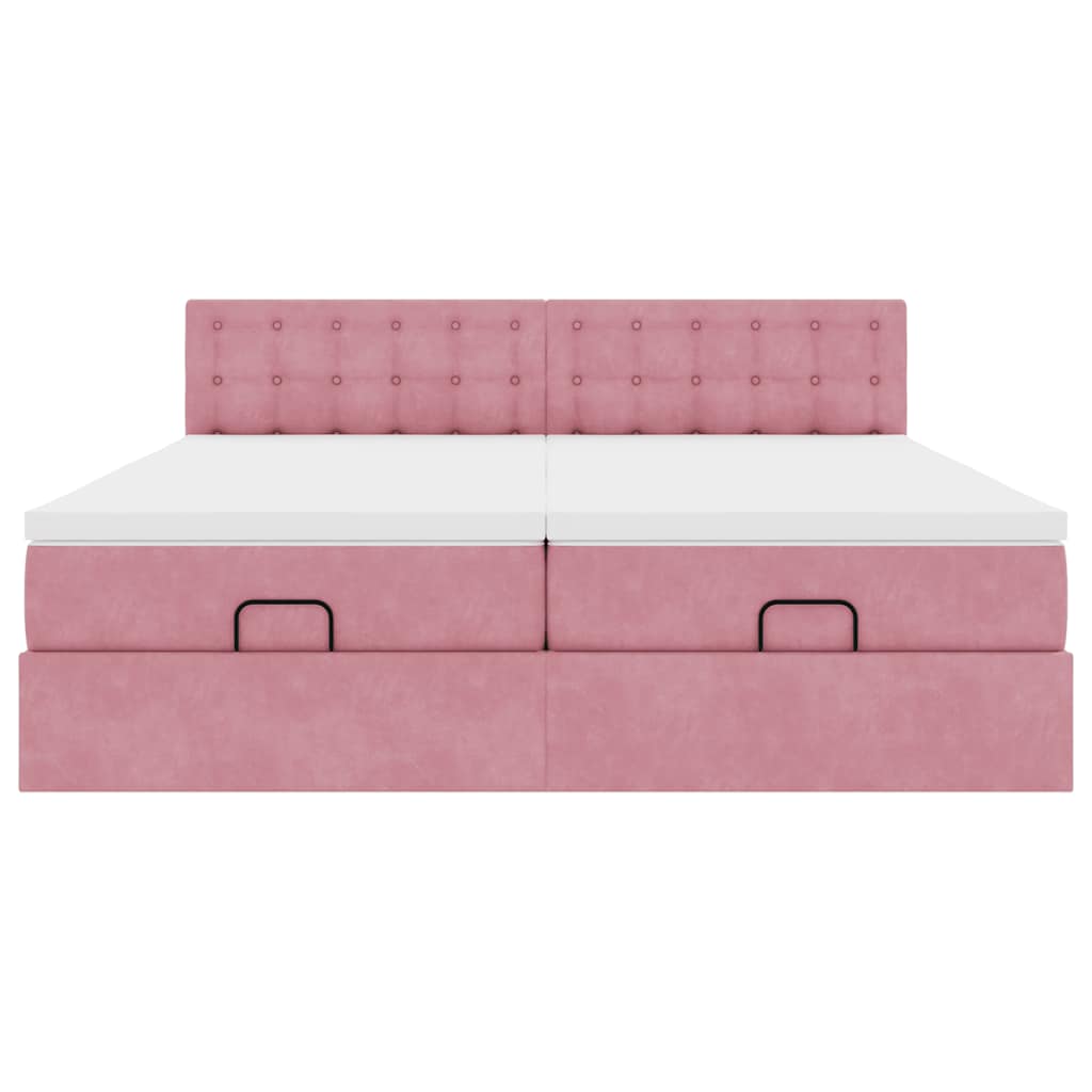 Struttura Letto Pouf con Materassi Rosa 200x200 cm Velluto