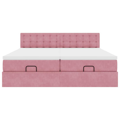 Struttura Letto Pouf con Materassi Rosa 200x200 cm Velluto