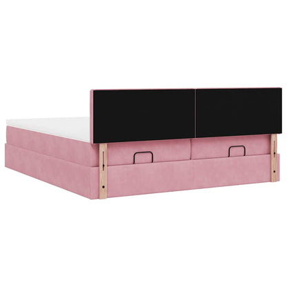 Struttura Letto Pouf con Materassi Rosa 200x200 cm Velluto