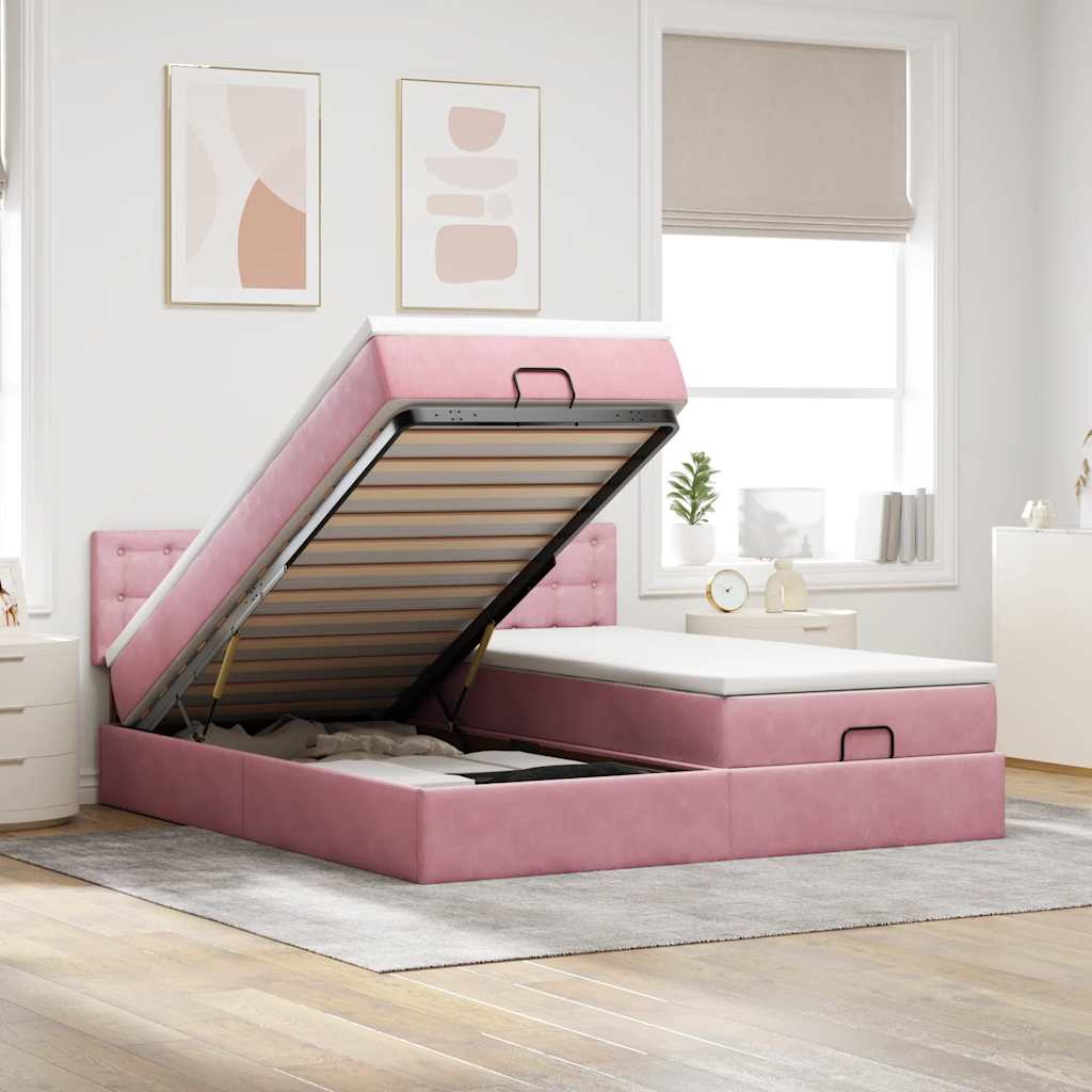 Struttura Letto Pouf con Materassi Rosa 200x200 cm Velluto | homemem39