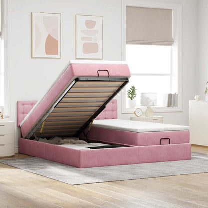 Struttura Letto Pouf con Materassi Rosa 200x200 cm Velluto | homemem39