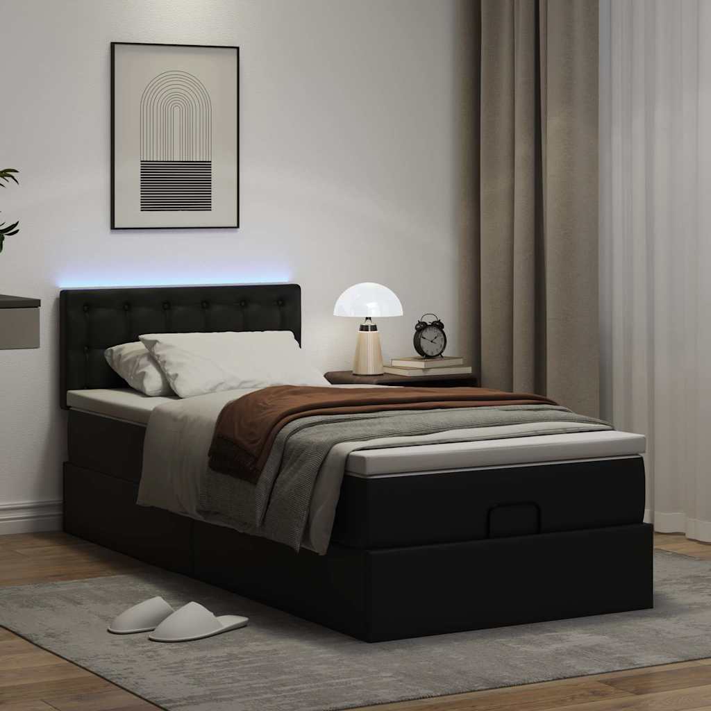 Struttura Letto Pouf con Materasso Nero 90x200 cm Similpelle