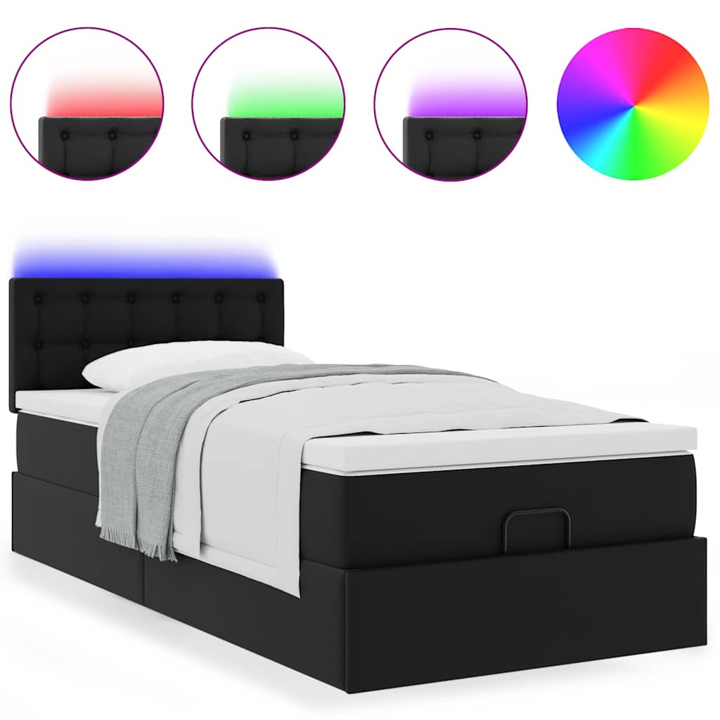 Struttura Letto Pouf con Materasso Nero 90x200 cm Similpelle | homemem39
