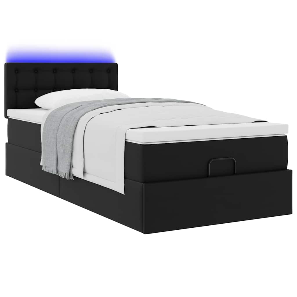 Struttura Letto Pouf con Materasso Nero 90x200 cm Similpelle | homemem39