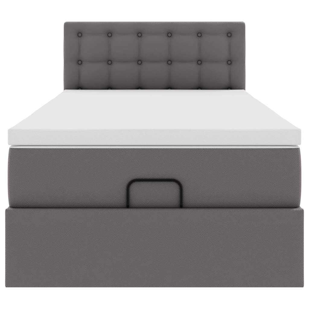 Struttura Letto Pouf con Materasso Grigio 90x200 cm Similpelle