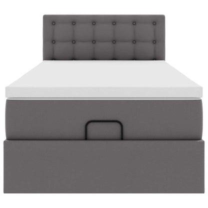 Struttura Letto Pouf con Materasso Grigio 90x200 cm Similpelle