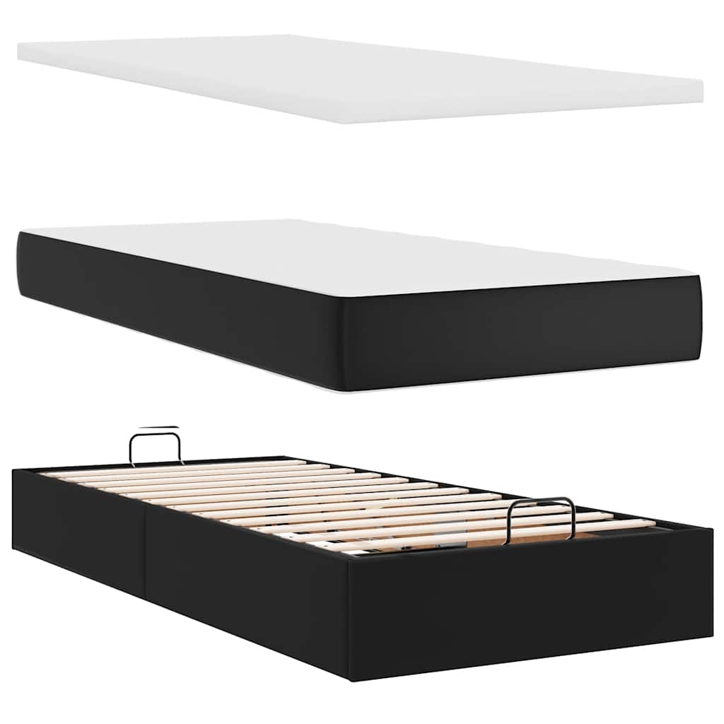Struttura Letto Pouf con Materasso Nero 100x200 cm Similpelle