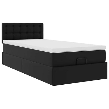 Struttura Letto Pouf con Materasso Nero 100x200 cm Similpelle
