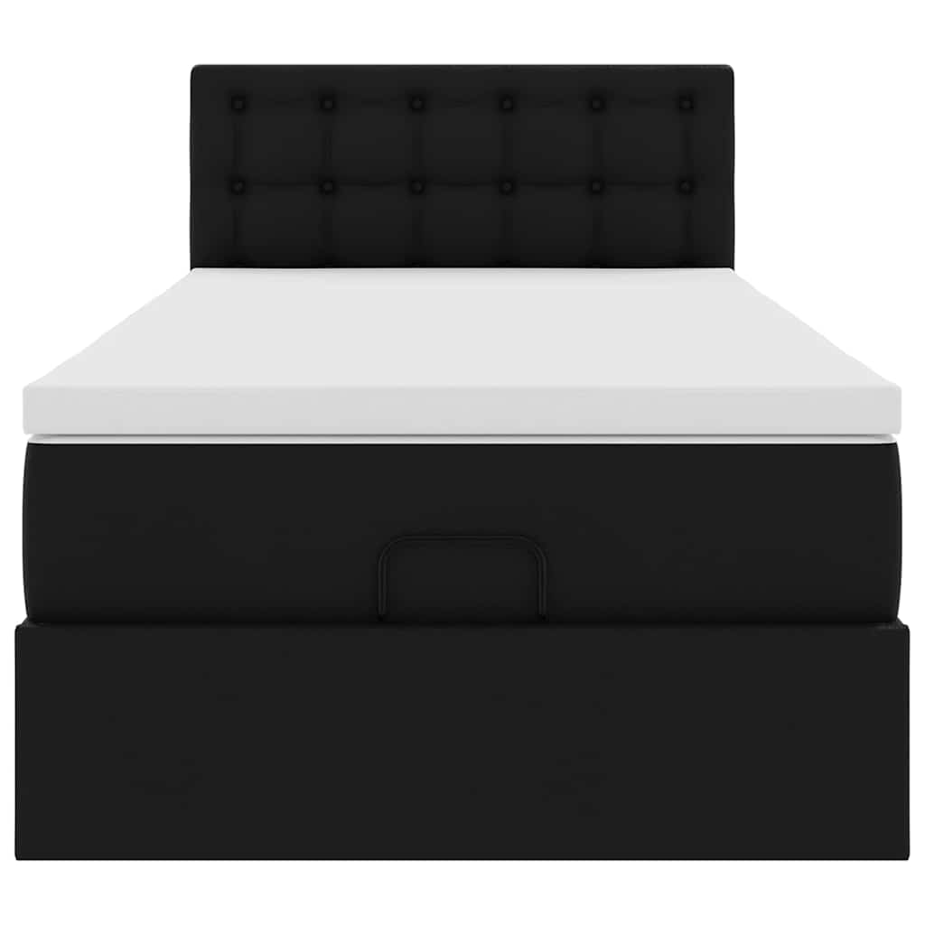 Struttura Letto Pouf con Materasso Nero 100x200 cm Similpelle