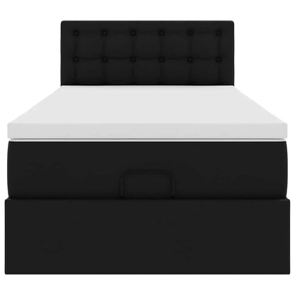 Struttura Letto Pouf con Materasso Nero 100x200 cm Similpelle