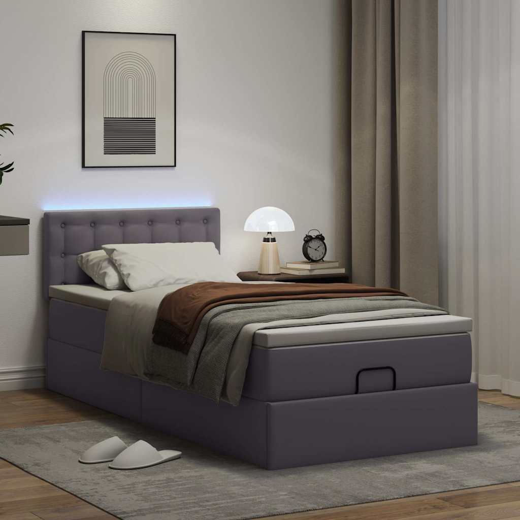 Struttura Letto Pouf con Materasso Grigio 100x200 cm Similpelle | homemem39
