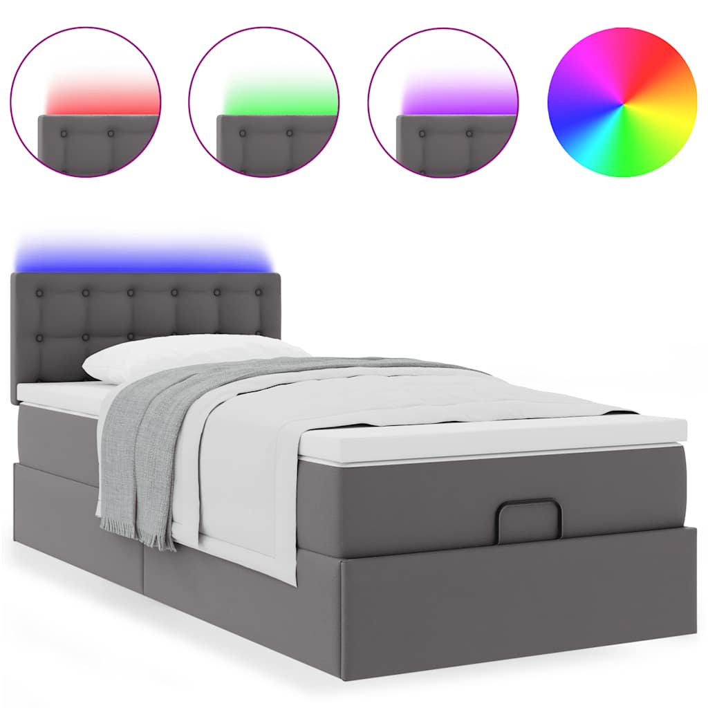 Struttura Letto Pouf con Materasso Grigio 100x200 cm Similpelle | homemem39