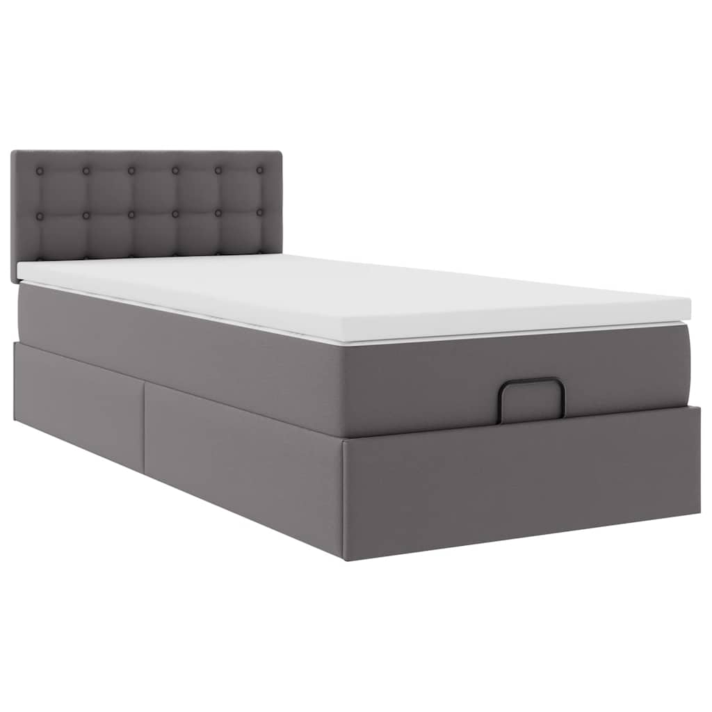 Struttura Letto Pouf con Materasso Grigio 100x200 cm Similpelle