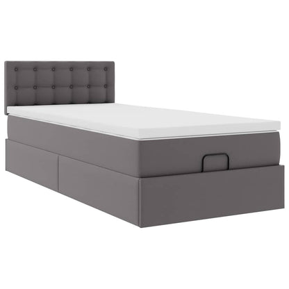 Struttura Letto Pouf con Materasso Grigio 100x200 cm Similpelle