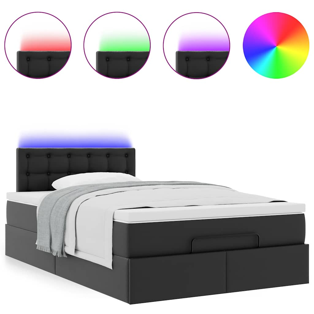 Pouf Letto con Materassi e LED Nero 120x190 cm Similpelle