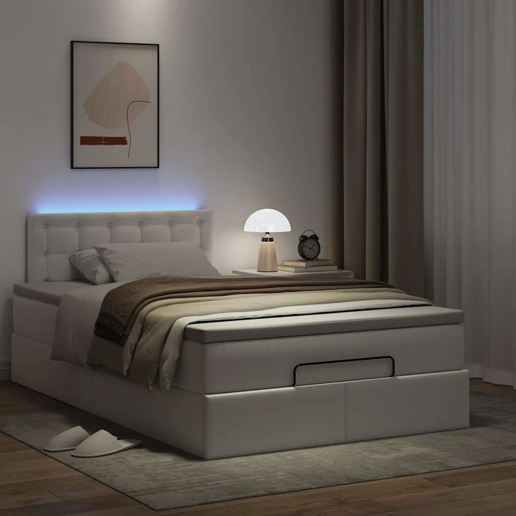 Pouf Letto con Materassi e LED Bianco Puro 120x190cm Similpelle