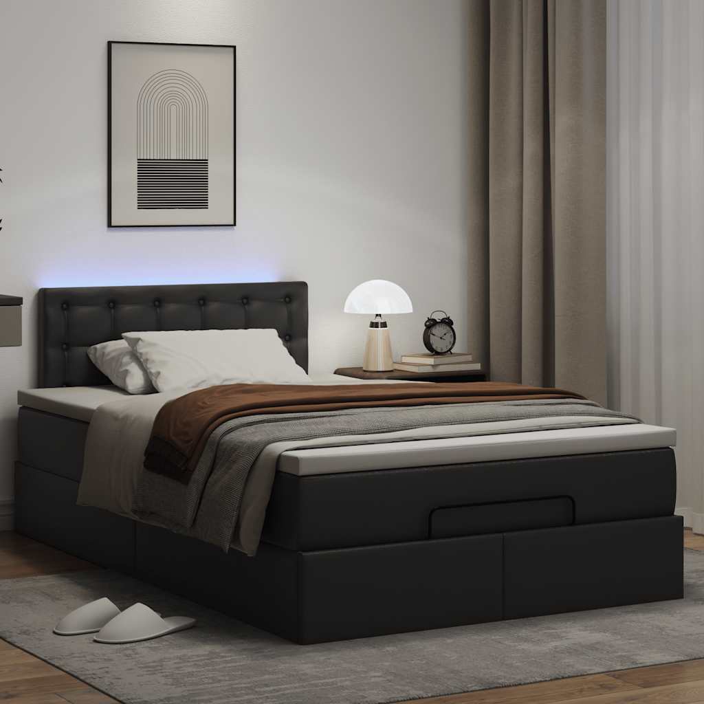 Struttura Letto Pouf con Materasso Nero 120x200 cm Similpelle | homemem39
