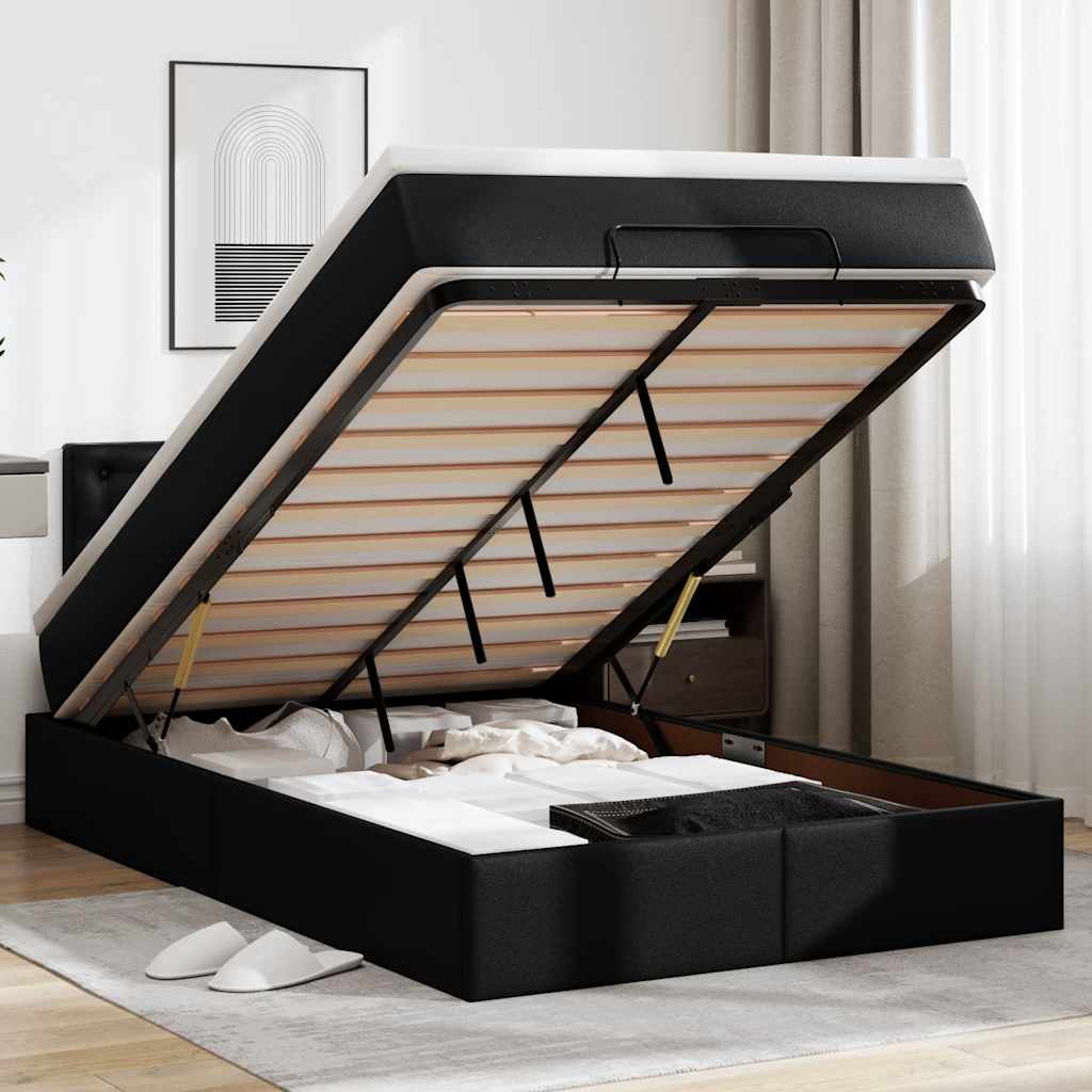 Struttura Letto Pouf con Materasso Nero 120x200 cm Similpelle | homemem39