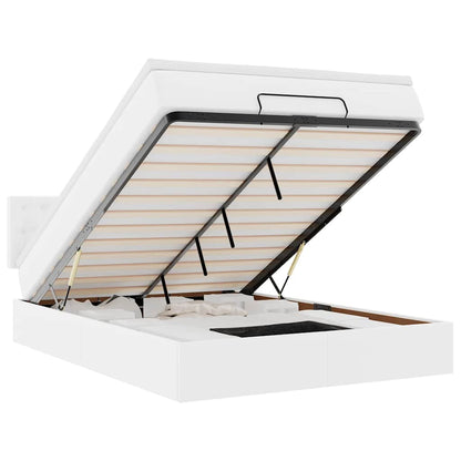 Pouf Letto con Materassi e LED Bianco Puro 140x190cm Similpelle