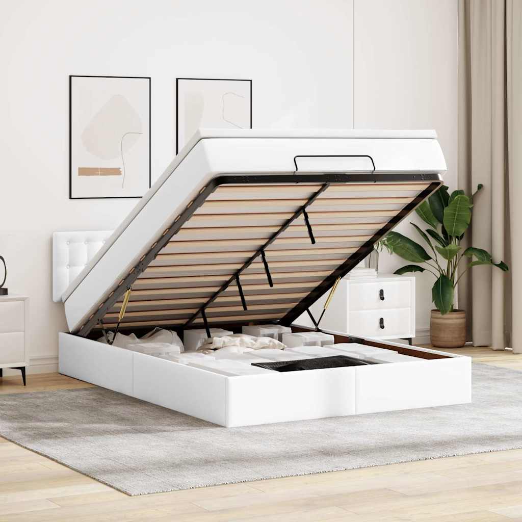 Pouf Letto con Materassi e LED Bianco Puro 140x190cm Similpelle