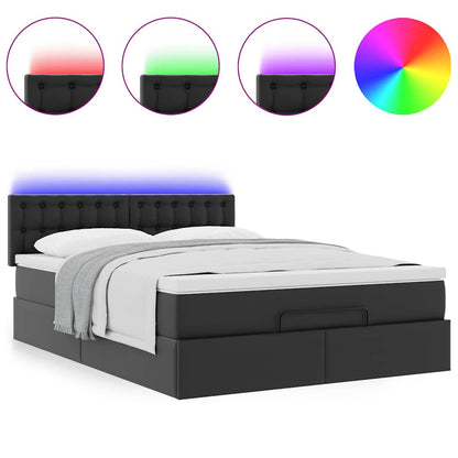 Pouf Letto con Materassi e LED Nero 140x200cm Similpelle