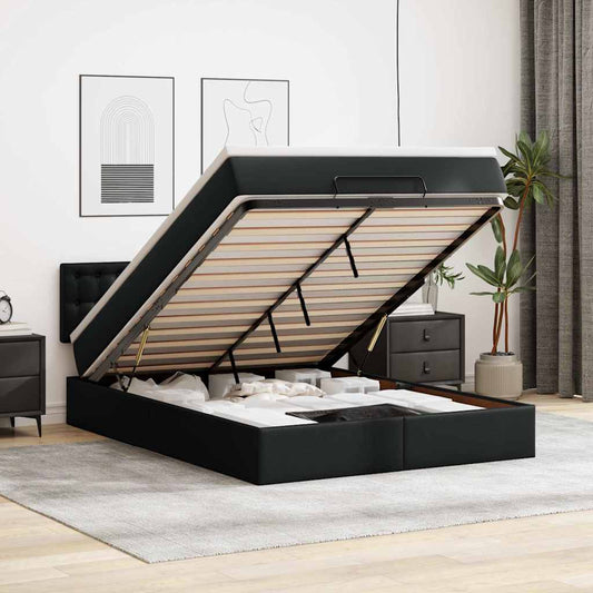 Pouf Letto con Materassi e LED Nero 140x200cm Similpelle