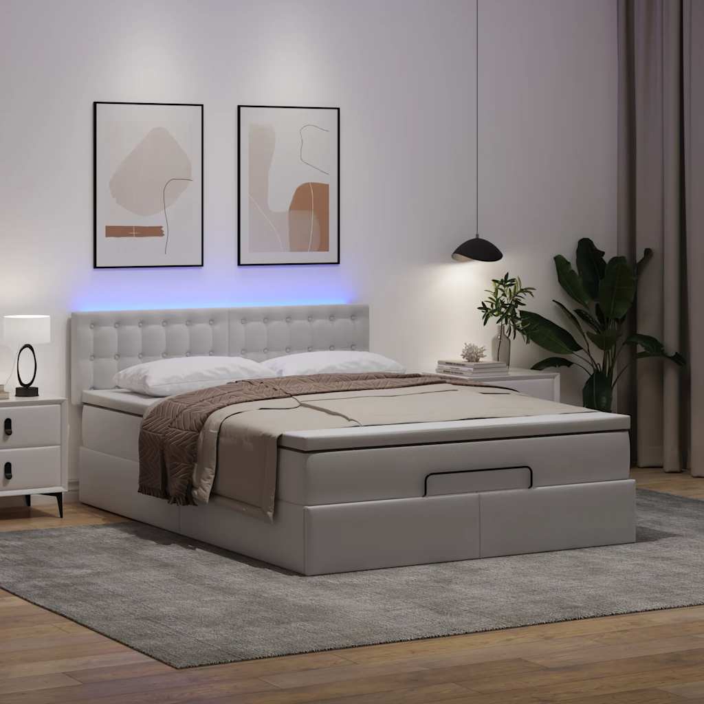 Pouf Letto con Materassi e LED Bianco Puro 140x200cm Similpelle | homemem39
