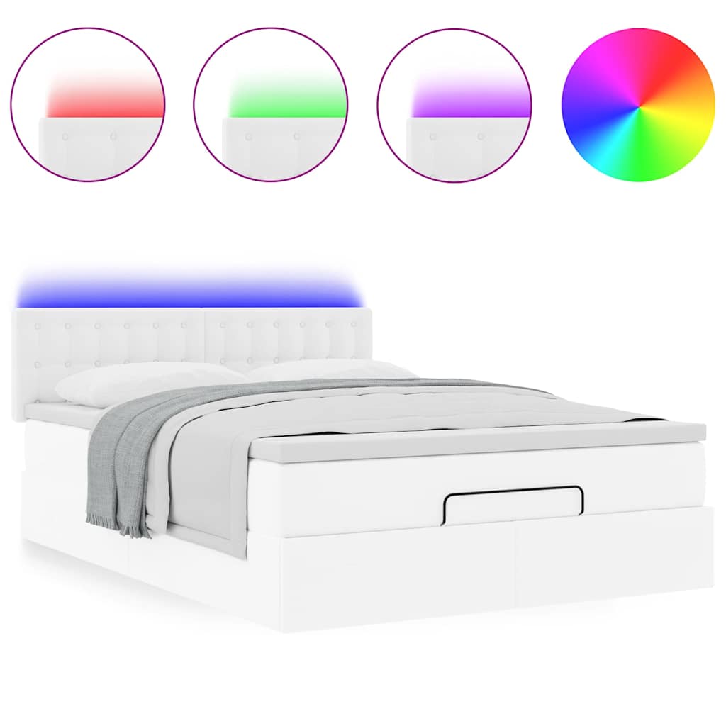 Pouf Letto con Materassi e LED Bianco Puro 140x200cm Similpelle | homemem39