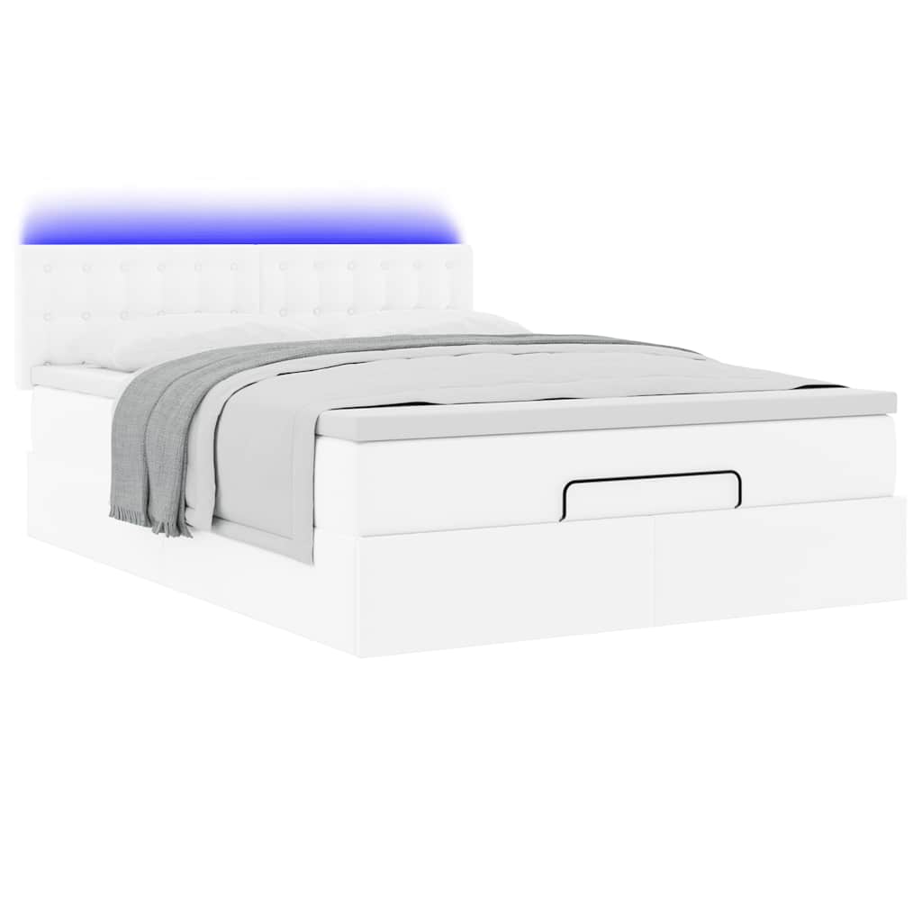 Pouf Letto con Materassi e LED Bianco Puro 140x200cm Similpelle | homemem39