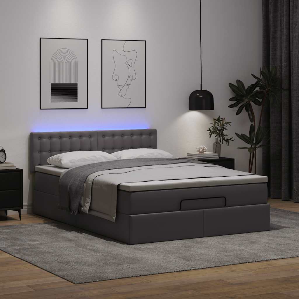 Pouf Letto con Materassi e LED Grigio 140x200cm Similpelle