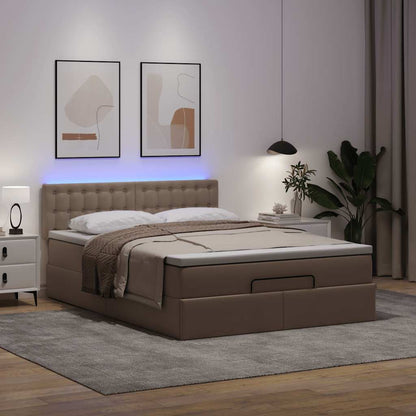 Pouf Letto con Materassi e LED Cappuccino 140x200cm Similpelle | homemem39