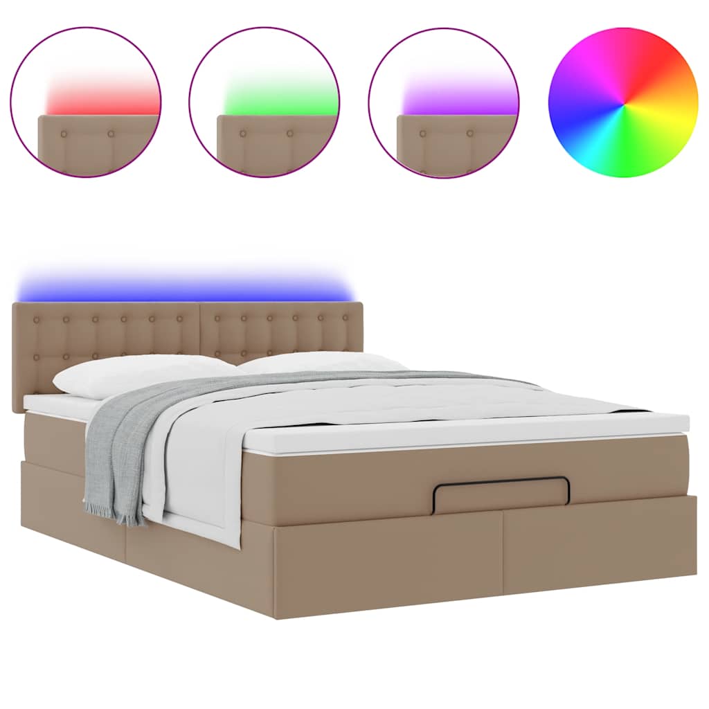 Pouf Letto con Materassi e LED Cappuccino 140x200cm Similpelle | homemem39