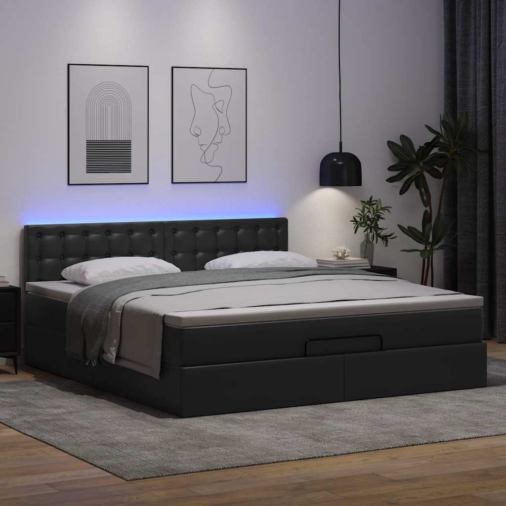 Pouf Letto con Materassi e LED Nero 160x200cm Similpelle | homemem39