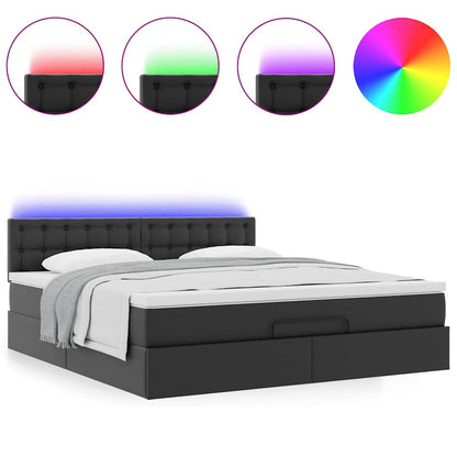 Pouf Letto con Materassi e LED Nero 160x200cm Similpelle | homemem39