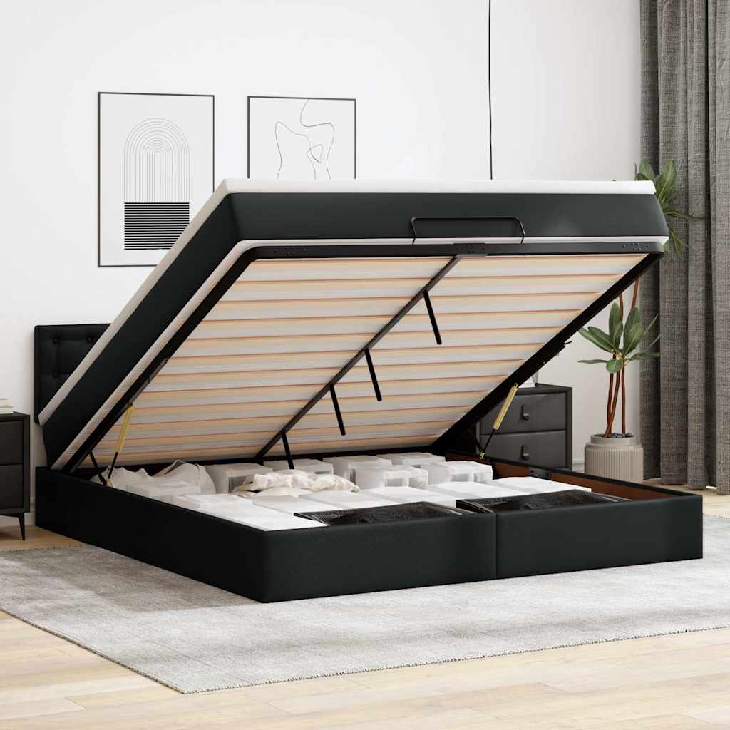 Pouf Letto con Materassi e LED Nero 160x200cm Similpelle | homemem39