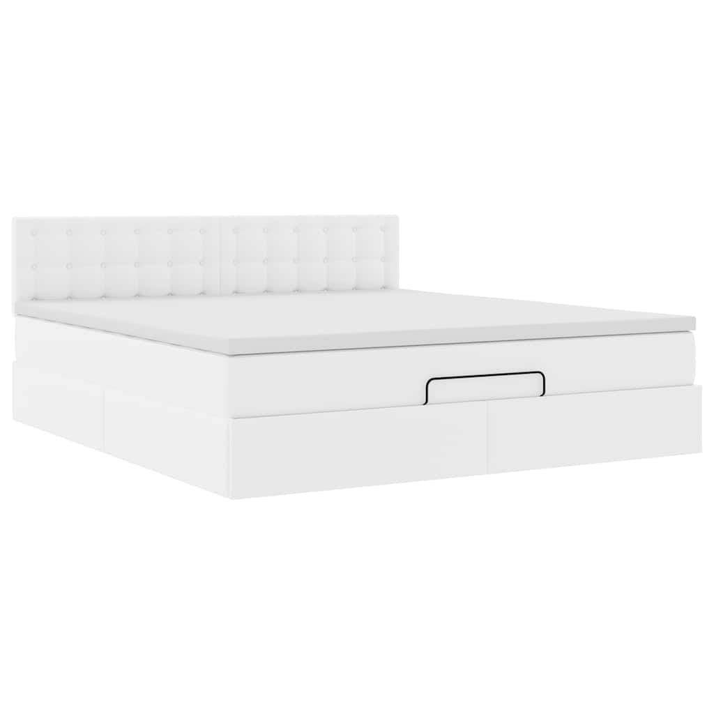 Pouf Letto con Materassi e LED Bianco Puro 160x200cm Similpelle