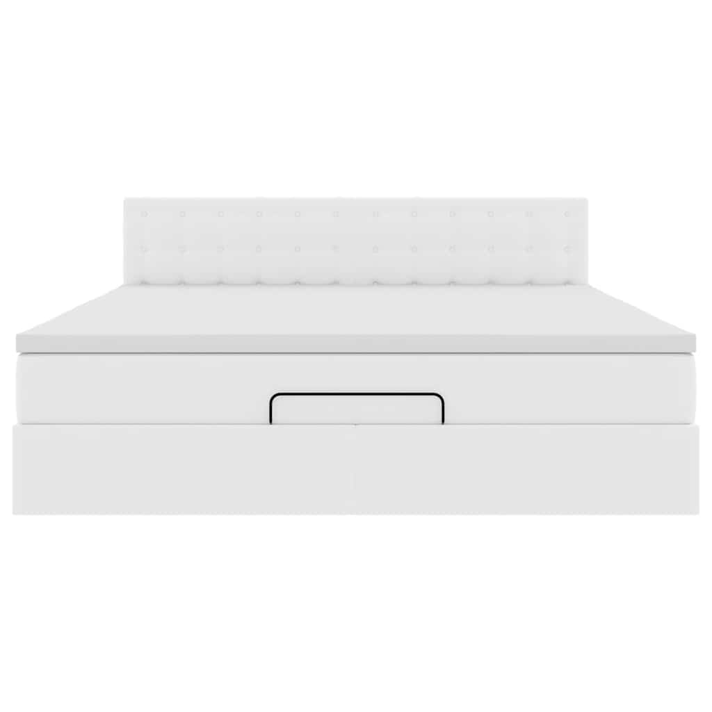 Pouf Letto con Materassi e LED Bianco Puro 160x200cm Similpelle