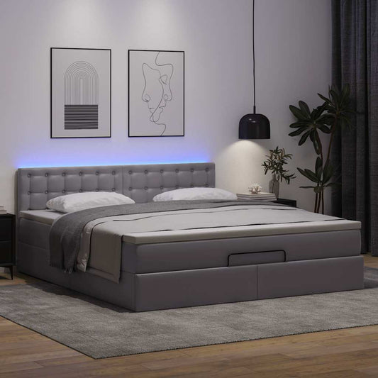 Pouf Letto con Materassi e LED Grigio 160x200cm Similpelle