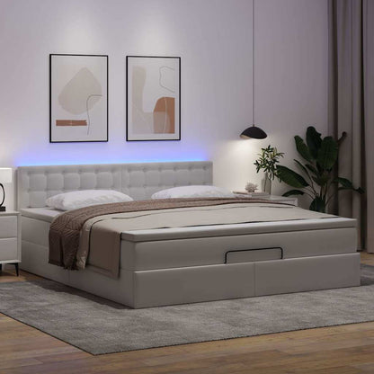 Pouf Letto con Materassi e LED Bianco Puro 180x200cm Similpelle | homemem39