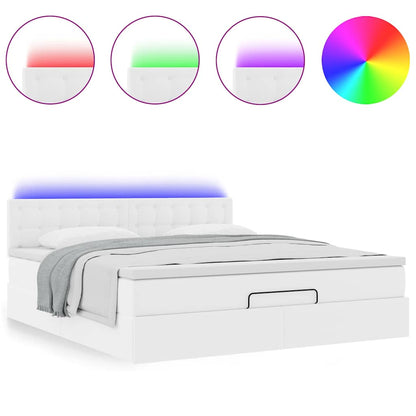 Pouf Letto con Materassi e LED Bianco Puro 180x200cm Similpelle | homemem39